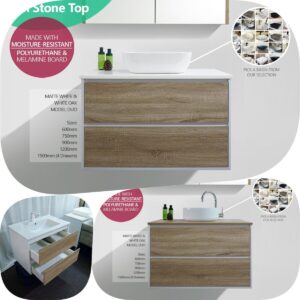 *Sale* 1200mm Duo White Oak Matte White Two Tone Wall Hung Vanity Cabinet Only