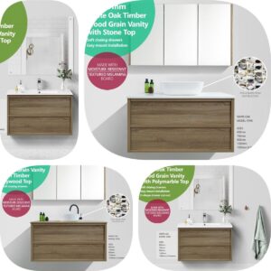 1200mm York Shaker Style White Oak Timber Wood Grain Wall Hung Vanity