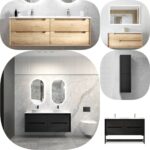 1500mm Otti Byron Plywood Timber Wood Grain / Black / Oak Wall Hung Vanity