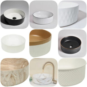 360mm Round Above counter Basins Gloss Matte White Black Two Tones Fluted
