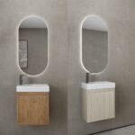 450mm Mini Slim CETO Bellevue Fluted PVC Wood Grain Oak Vanity with Poly Top