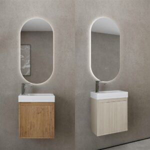 450mm Mini Slim Narrow  CETO Bellevue Fluted PVC Wood Grain Oak Vanity with Poly Top