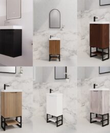 450x250mm Riva Fluted Panel Floor Standing mini Vanity Polymarble Top 6 Colours