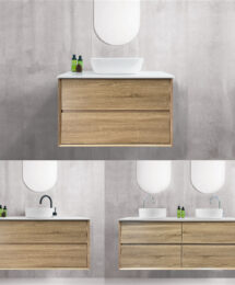 600mm INDIE Bevel Edge White Oak Timber Wood Grain Wall Hung Bathroom Vanity