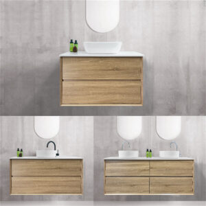 600mm INDIE Bevel Edge White Oak Timber Wood Grain Wall Hung Bathroom Vanity