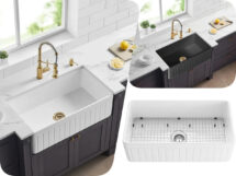 838mm Greenwich Butlers Fireclay Farmhouse Single Sink  White/Black