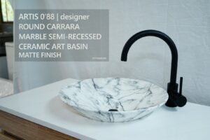 Floor Stock CARRARA Round Marble Semi Recessed Vessel Bowl Vanity Basin Sink