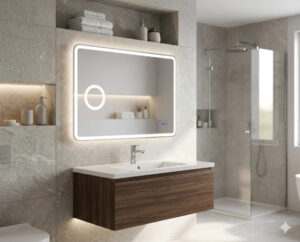 Frameless Backlit LED Bathroom Mirror with 3x Magnifying Spot - 900 1200 1500mm