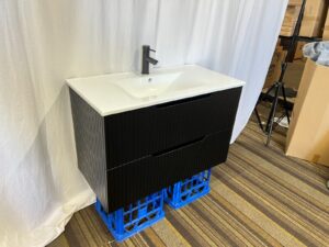 Lombok Matte Black Polyurethane Fluted Panel Bathroom Vanity  with Ceramic Top
