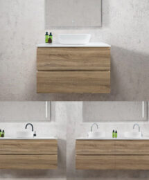 QUBIST 600-1500mm White Oak Timber Wood Grain Wall Hung Vanity Stone Top & Basin