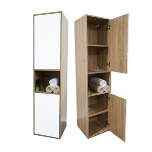 TRIO 1680mm White Oak/Matte White PVC Thermal Foil Two Tone Tallboy/Side Cabinet