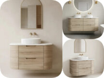 Vito 750 x 500mm Depth Calvo Curved PVC Water Proof Timber Wood Grand Vanity