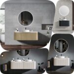 1200mm ROME Fluted Curved Wood Grain Oak White Black Wall Hung Vanity Stone Top