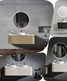 1200mm ROME Fluted Curved Wood Grain Oak White Black Wall Hung Vanity Stone Top