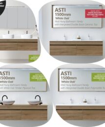 1500mm Asti White Oak Timber Look Wood Grain Wall Hung Bathroom Vanity