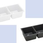 ARETE STONE 838x477mm Black / White  Granite Quartz Double Kitchen Laundry Sink