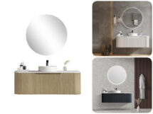 Mercio Rome 1200 Fluted Curved Wood Grain Black White Wall Hung Vanity Stone Top
