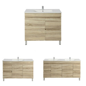 PVC Water Proof Floor  Standing White Oak Wood Grain Vanity Ceramic Top