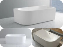 Poseidon ELIVIA 1500 1700mm Corner Gloss / Matte White Back to Wall Bath Tub