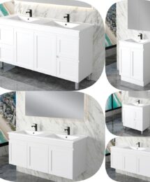 1200 Double Vanity Miami Plywood Matte White Shaker Polyurethane Floor Standing