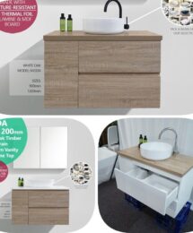 1200mm Moda PVC Thermal Foil Wood Grain White Oak / Matte White Wall Hung Vanity Cabinet & Drawers