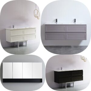Ceto 1500mm Fremantle PVC Water Proof  Shaker Hampton Style Wall Hung Vanity Grey / Matte White/ Matte Black