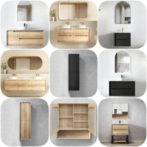 600-1800m Otti Byron Plywood Timber Wood Grain Nature Oak Black Wall Hung Vanity