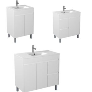 600-900 Slim White Polyurethane PVC Waterproof Free Standing Vanity Unit
