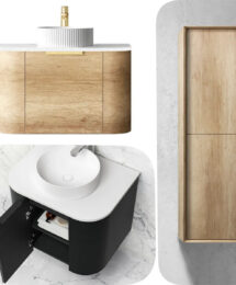 600mm BONDI Curved Woodland Grain Plywood Vanity & Shaving Cabinet Tall Boy