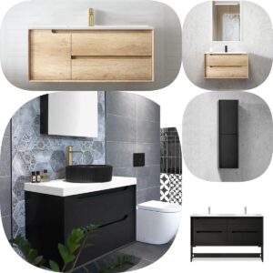 600mm Otti Byron Plywood Timber Wood Grain / Nature Oak / Black Wall Hung Vanity