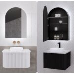 600mm Arch Riva LED IP67 Plywood Paris Mirror Shaving Cabinet Matte White & Matte Black