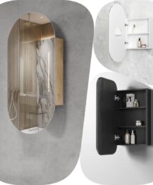 900x450mm Otti NOOSA Pill Shaped Bathroom Mirror Shaving Cabinet / 3 Colours
