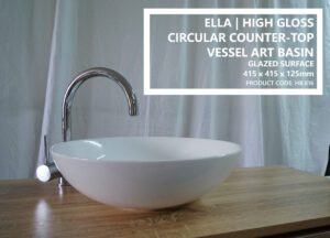 ELLA 415mm Round Gloss White Solid Ceramic Above Counter Bowl Vanity Basin Sink
