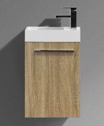 MINI 400mm Compact White Oak Timber Wood Grain Small Slim Narrow Ensuite Vanity