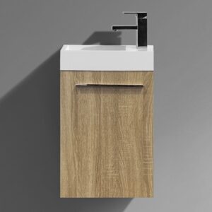 MINI 400mm Compact White Oak Timber Wood Grain Small Slim Narrow Ensuite Vanity