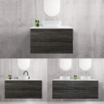 QUBIST 600mm-1500mm Dark Oak Timber Wood Grain Wall Hung Vanity w Stone Top