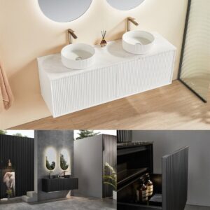 VIC 1500mm Kirribilli Fluted PVC Water Proof Matte White / Matte Black Vanity