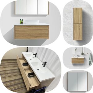 1200mm DEVO Bevel Edge White Oak Timber Wood Grain Wall Hung Bathroom Vanity