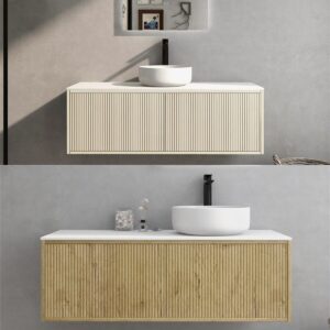 1200mm Slim CETO Bellevue Fluted PVC Film Wood Grain Costal Oak Prime Oak Vanity