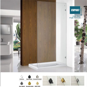 200 - 1200mm Single Panel Shower Screen Frameless 10mm Glass Shower Chrome/Gold