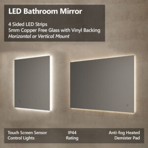 600 750 800 900 1200 1500mm LED Light Anti-Fog Fogless Bathroom Mirror IP44