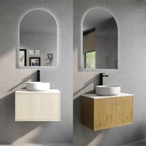 600 x 500 Wide CETO Bellevue Fluted PVC Film Wood Grain Costal Prime Oak Vanity