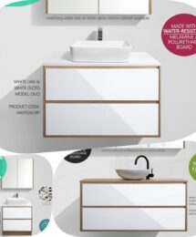 600mm Duo White Oak Matte White Two Tone Wall Hung Vanity Stone Top