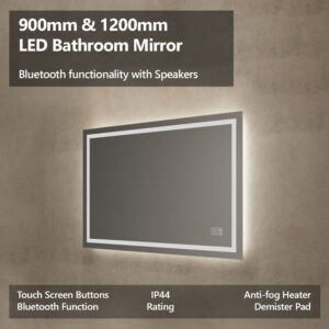900 1200 1500mm LED Light Bathroom Mirror Bluetooth Speaker Touch Switch IP44