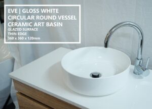 EVE Round Circular Gloss White Solid Ceramic Above Counter Vanity Art Basin Sink
