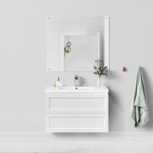 LEXA Slim 400mm Depth Matte White Shaker Hampton PVC Wall Hung Vanity w Poly Top