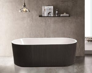 Lombok Fluted Matte Black exterior Gloss White interior Oval 1500 1700 Freestanding Bath Tub
