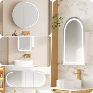 Mercio Athena LED Arch / Round Mirror Shaving Cabinet Matte White