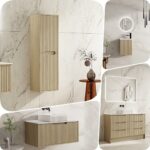 Mercio Rhea Fluted Timber Wood Grain Bathroom Tall boy side Cabinet
