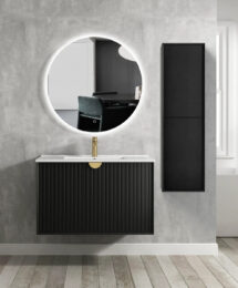 Otti Marlo 1200mm x 350mm Matte Black Polyurethane Wall Hung Plywood Tallboy